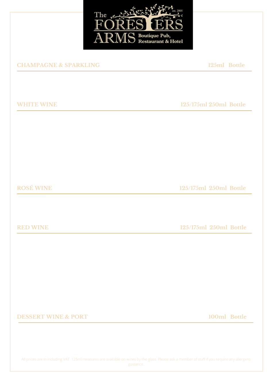 Wine List The Forester Arms